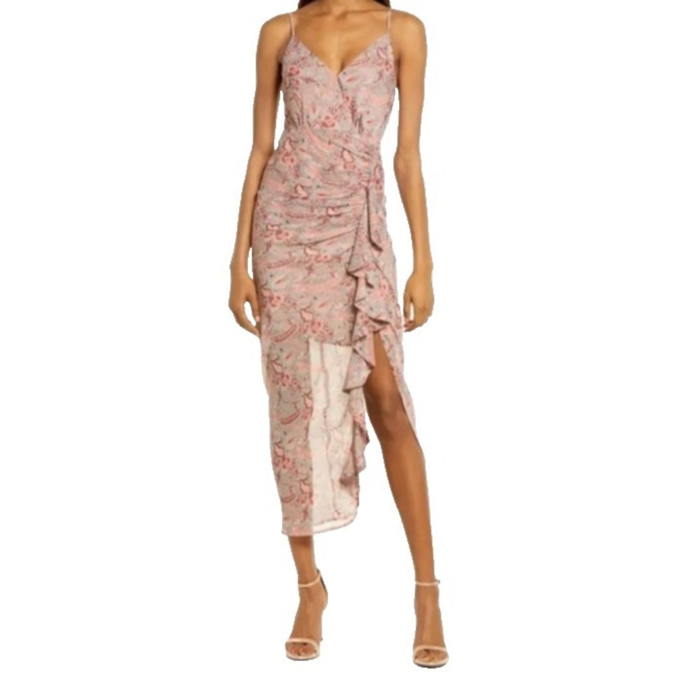 Floret Studios Ruffle Chiffon Midi Dress Teal Coral Floral Small Coquette Fairy‎ - Picture 2 of 16